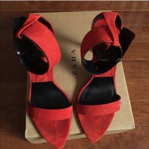 ZARA Red Suede Heels